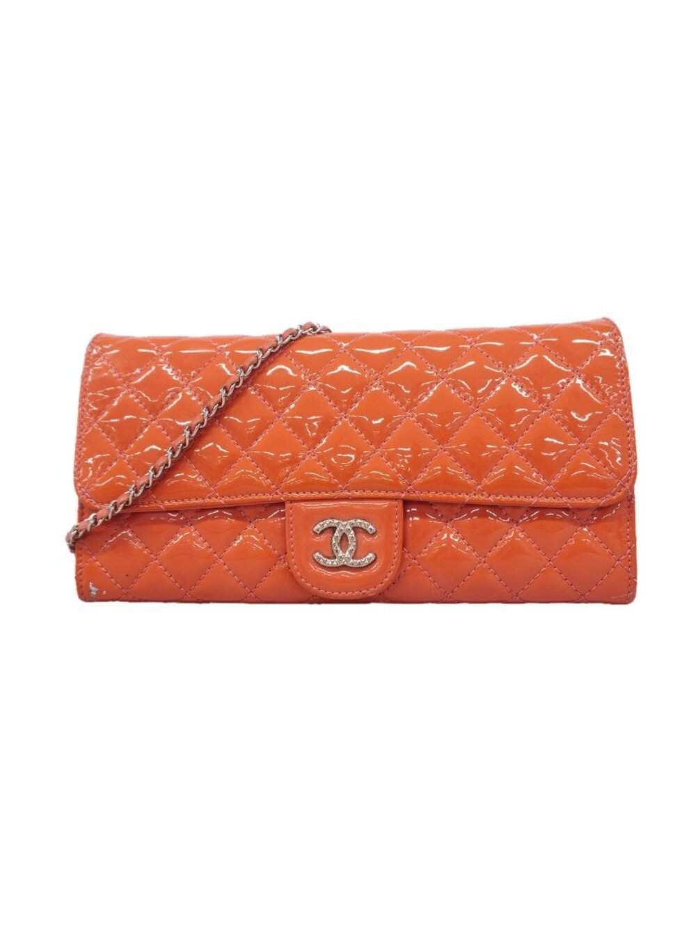 Chanel Shoulder Bag Brilliant Patent Leather Pink Silver